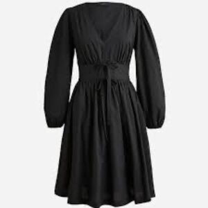 V-neck cotton poplin mini dress w/pockets